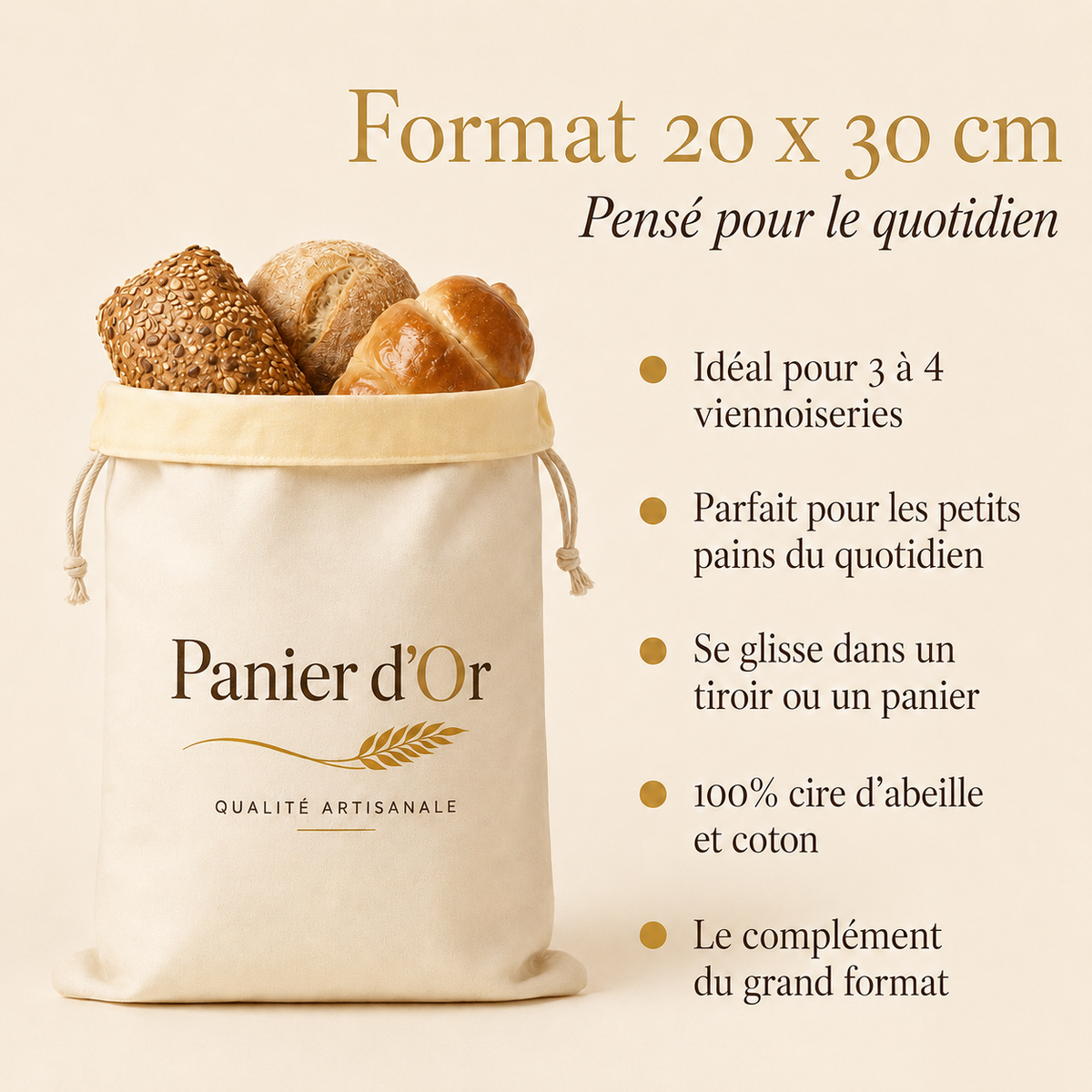 PANIER D’OR™ - Le sac à pain en cire d’abeille qui garde votre pain frais plus longtemps.