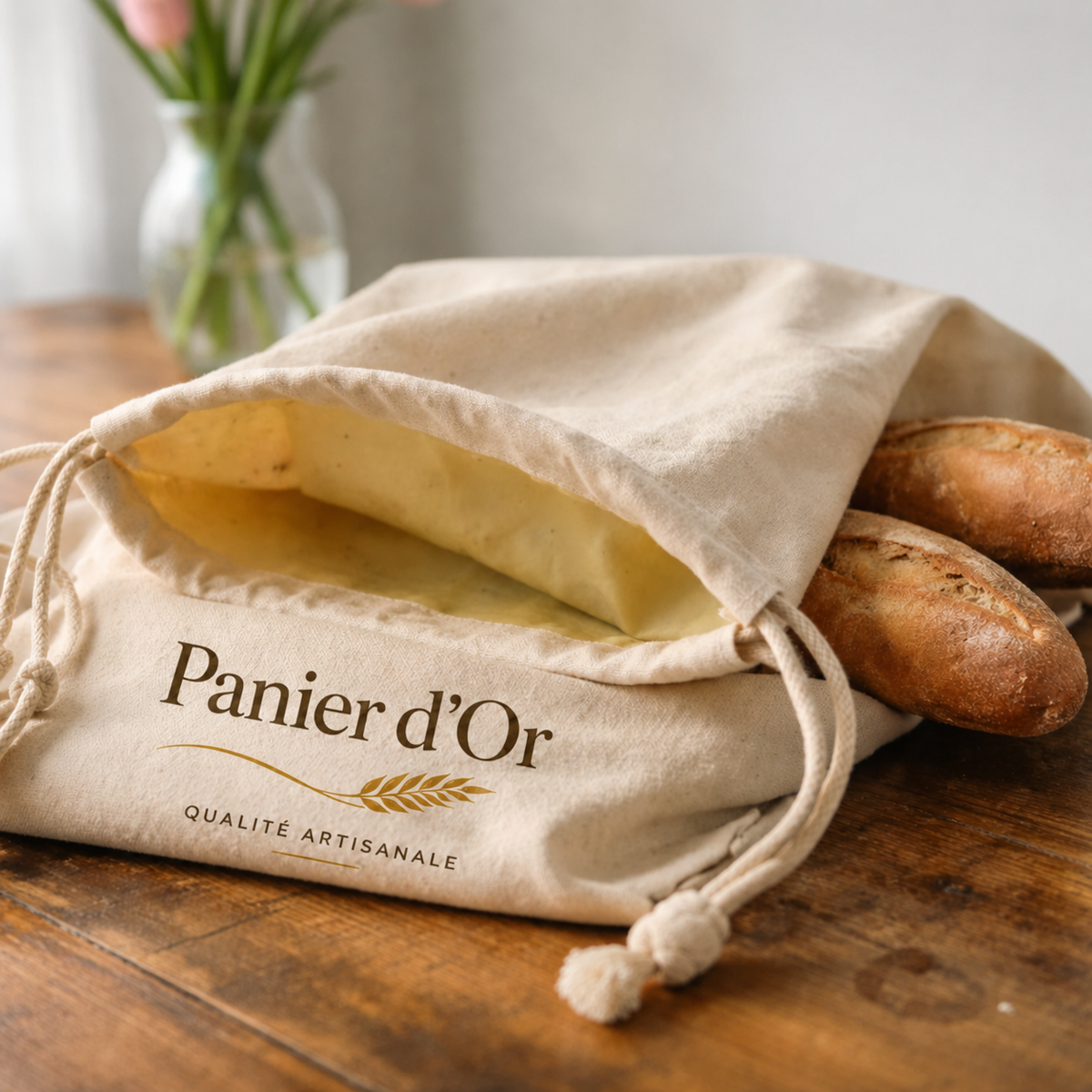 PANIER D’OR™ - Le sac à pain en cire d’abeille qui garde votre pain frais plus longtemps.