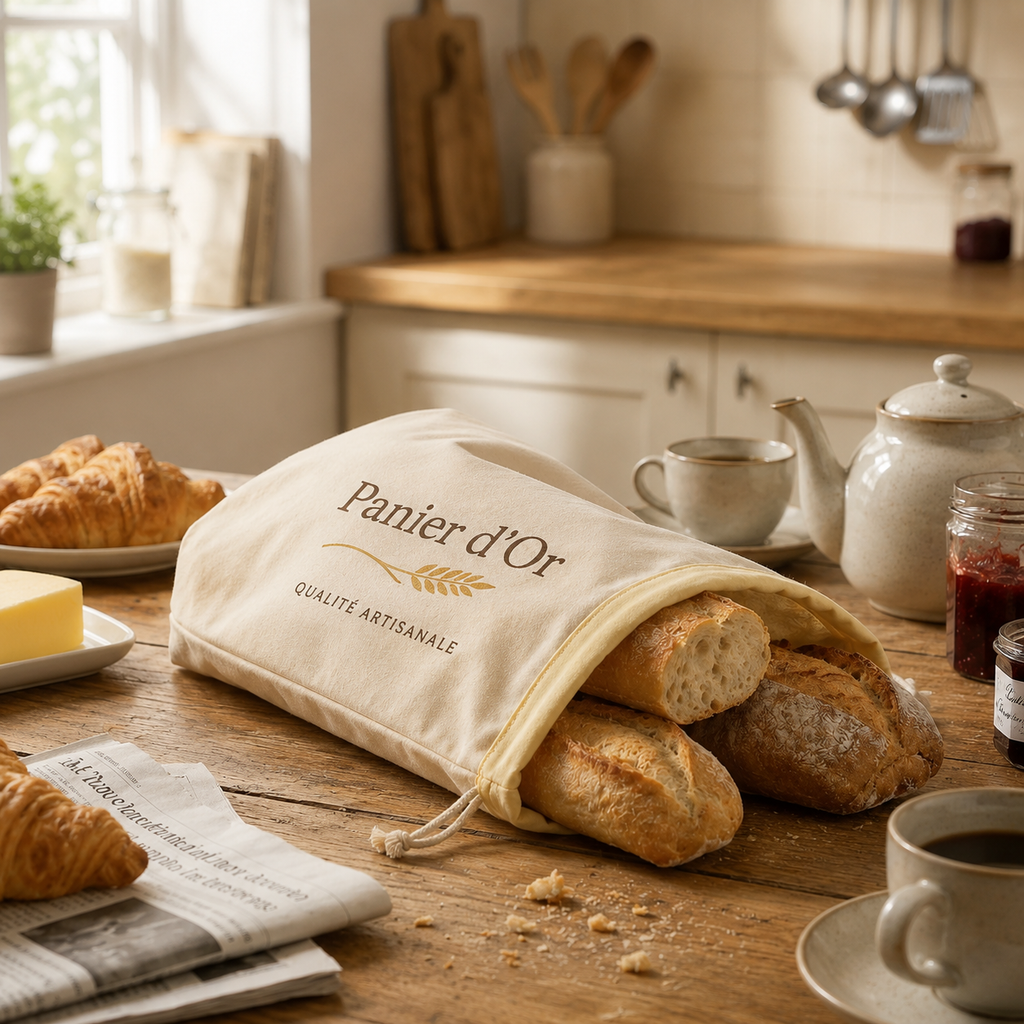 PANIER D’OR™ - Le sac à pain en cire d’abeille qui garde votre pain frais plus longtemps.