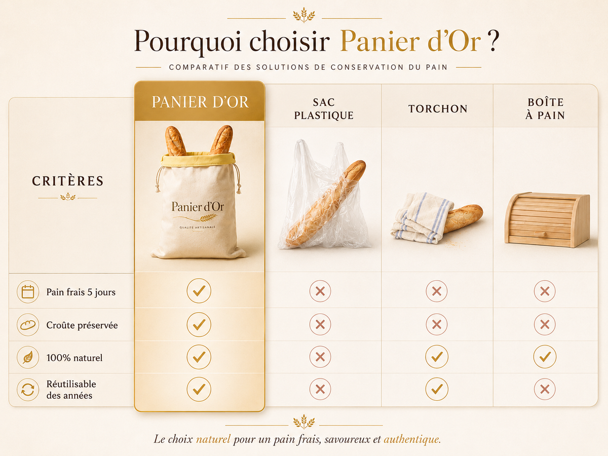PANIER D’OR™ - Le sac à pain en cire d’abeille qui garde votre pain frais plus longtemps.